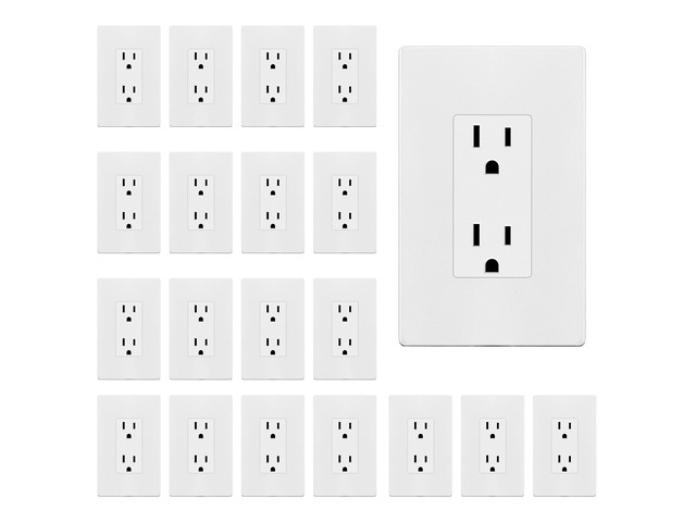 20 Pack Decorator Outlet 15A Receptacle with Screwless Wall Plate Self-Grounding, UL Listed, Standard Residential Electrical Outlets for Home,...