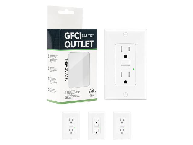 4-Pack 15 Amp GFI Electrical GFCI Outlet Self-Test Tamper Resistant (TR) Weather Resistant (WR) Ground Fault Receptacle with LED Indicator UL...