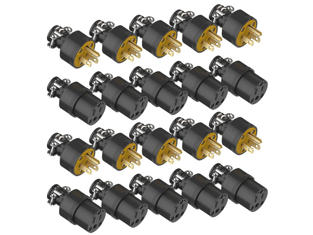 Plug & Connector Set, NEMA 5-15P & 5-15R, Black, 10 Pack Extension Cord Ends Male and Female, 3 Prong, 15A 125V, straight blade grounding type, UL...