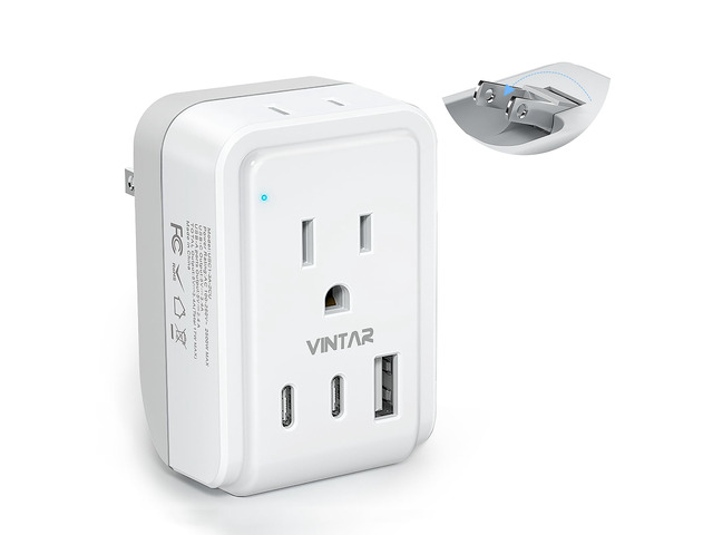 US to Japan Plug Adapter, 1 Pack Foldable Japan Outlet Adapter Type A, 5 in 1 with 2 AC 3 USB, Dual USB C Fast Charge, Compact Size for Travel, 2...