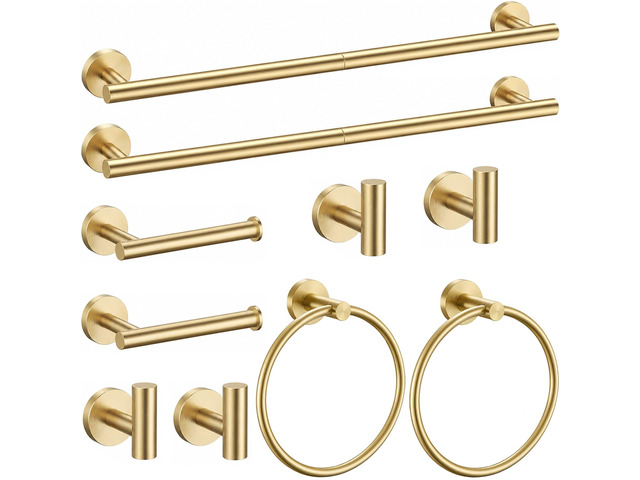Brushed Gold Bathroom Accessories Set, 10 Pieces Gold Towel Bar Bathroom Hardware Set, 24 Inch Towel Racks for Bathroom, SUS304 Stainless Steel...
