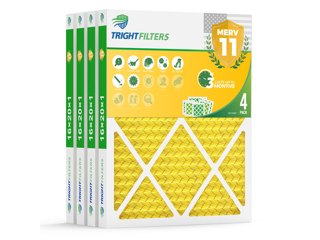16x20x1 Air Filter 4 Pack, MERV 11 Dust & Pet Dander Defense Electrostatic Pleated HVAC AC Furnace Filters Replacement for Home (Actual Size...