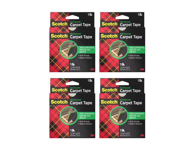 Scotch Double-Sided Carpet Tape 1.3 in x 40 ft Rolls - 4 Pack Heavy Duty, Indoor/Outdoor, Non-Slip Adhesive, For Hardwood, Vinyl, Tile & Concrete,...