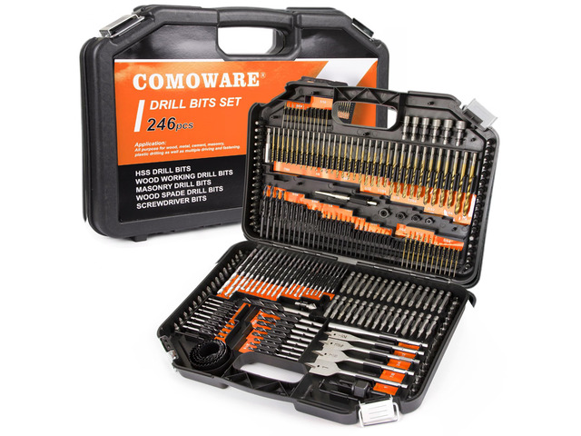 Drill Bit Set, 246 Pcs Screwdriver Bits for Cordless Drill, Screwdriver Drill Bits Set Combo Kit for Wood, Metal Masonry Cement, Orange Case