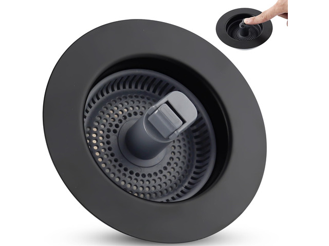 Universal 3 in 1 Kitchen Sink Drain Strainer Stopper Combo, Matteblack Stainless Steel Shell Pop Up Sink Stopper for US Standard 3-1/2 inch Drain...