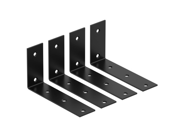 7 Inch Shelf Bracket, Heavy Duty L Bracket, Black, 4 Pack 3mm Thick Stainless Steel, 55 LB Load Capacity, Wide Support Design, Easy Installation,...