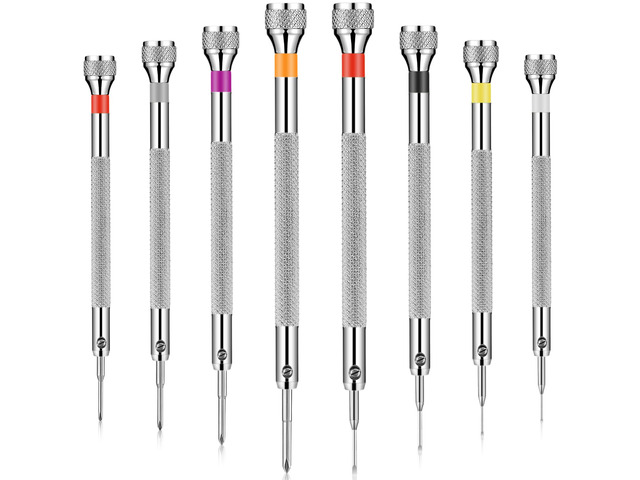 8 Pieces Precision Jewelers Screwdriver Set, Micro Watch Repair 0.6-1.8 mm Flathead, Phillips Screwdriver Set for Watch, Eyeglasses, Jewelry Work,...