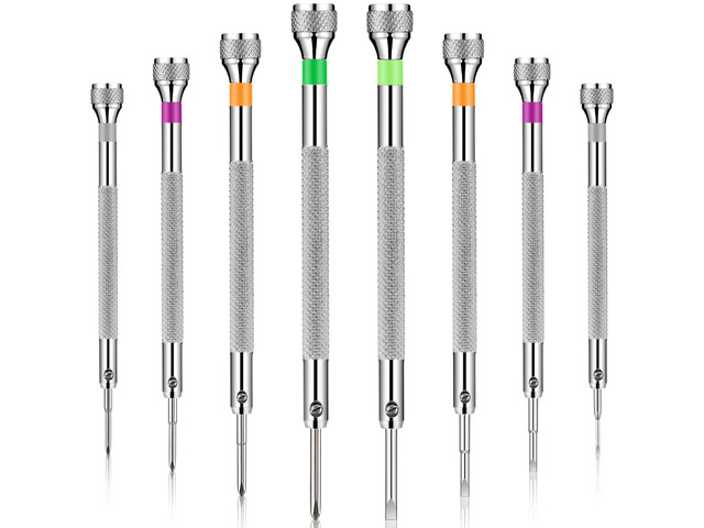 8 Pieces Precision Jewelers Screwdriver Set, Micro Watch Repair 1.4-2.0 mm Flathead, Phillips, Watch Regulator, Remover Setter