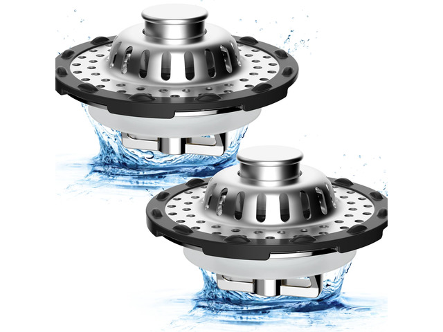 2PCS Universal Metal Bathtub Drain Stopper, with Top Hair Catcher, Chrome Shower Drain Tub Stopper with Stainless Steel Visible Filter Basket,...