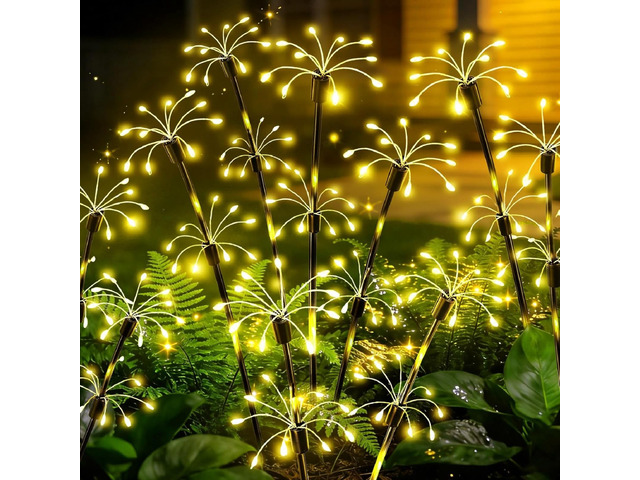 Solar Garden Lights Outdoor, 4 Pack 2-Layer Swaying Fairy Firework Lights Waterproof Starburst Flower Light, Garden Decor for Yard Patio Pathway...