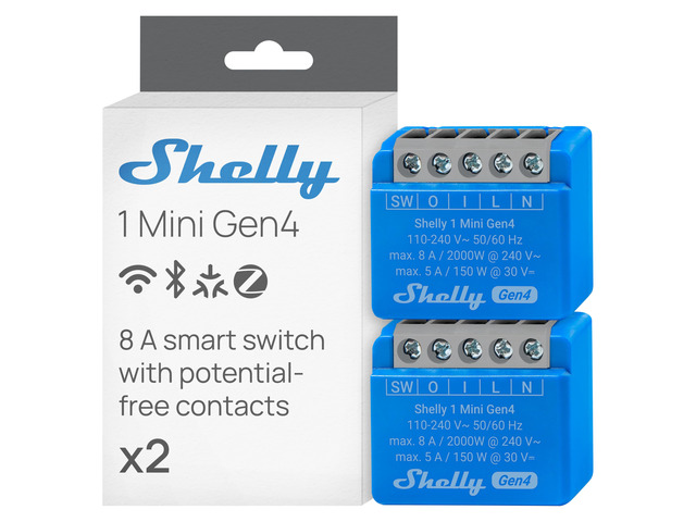 1 Mini Gen4 SmartSwitch, Wi-Fi, Matter & Zigbee 1-Channel 8A, 2 Pack Dry Contacts, Home Automation, Compatible with Alexa, SmartThings, Google...