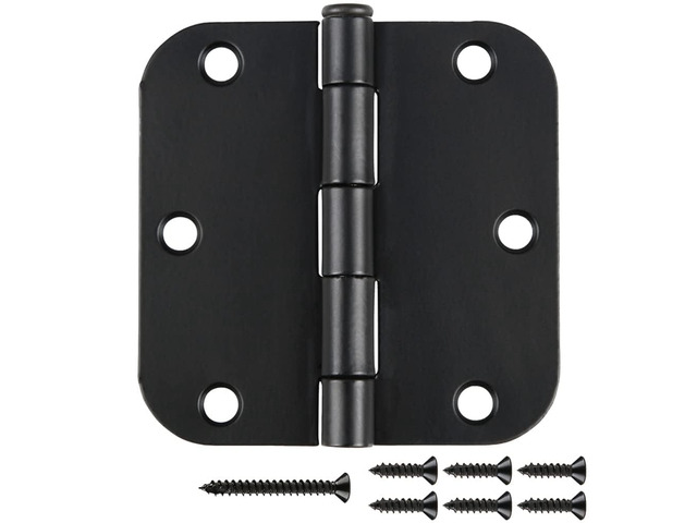 30 Pack Matte Black Door Hinges 3 1/2 Interior with 5/8' Radius Corners Interior Black Door Hinges 3.5 Inch No-Squeak Iron Residential Hardware for...