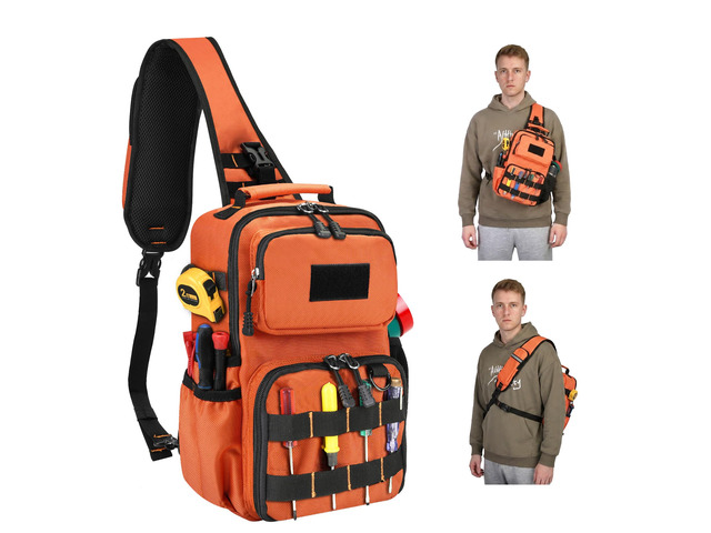 Tactical Electrician & HVAC Tool Chest Bag, 3-Point Harness Orange Small Tool Pouch,1680D Oxford Water-Resistant, 15 Pockets, 8L, Padded Adjustable...