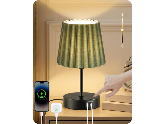Small Bedside Table Lamp, Touch Dimmable Table Lamp with USB Ports, Nightstand Lamp with a Stepless Dimming LED Bulb, E26 Base, for Bedroom, Study,...