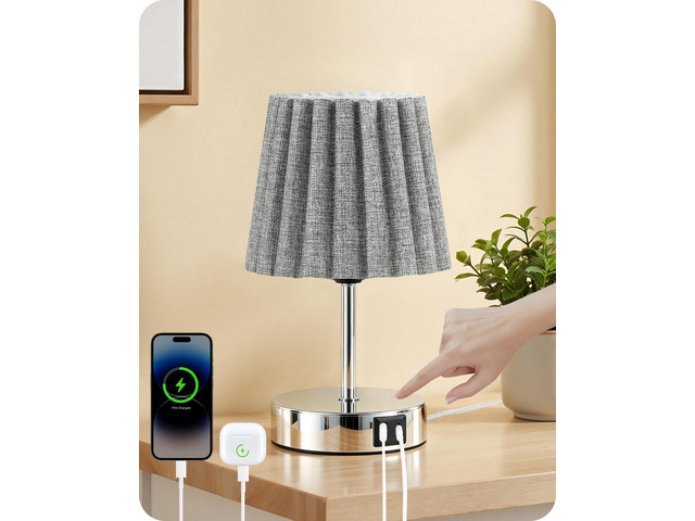 Small Bedside Table Lamp, Touch Dimmable Table Lamp with USB Ports, Nightstand Lamp with a Stepless Dimming LED Bulb, E26 Base, for Bedroom, Study,...