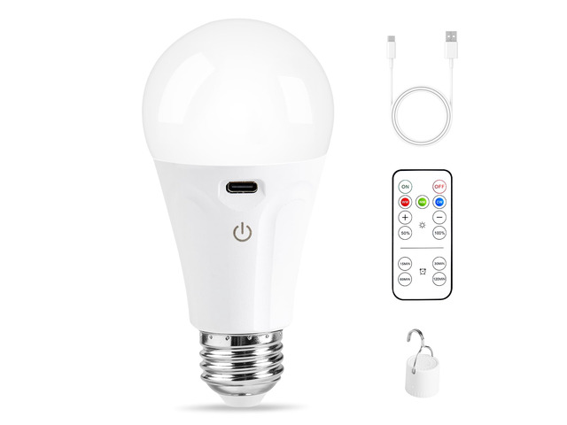 E26 Rechargeable Light Bulbs with Remote and USB Charging, 1 Pack Dimmable Battery Operated Light Bulb, 3 Color Temperatures, 4 Timer, A19 Wireless...