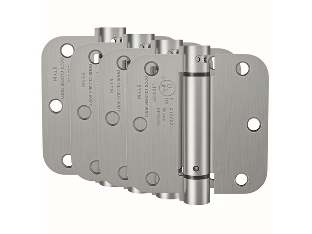 4 Pack Brushed Nickel Self Closing Door Hinges, 3.5 Inch 5/8'' Radius Corners Spring Door Hinge, Adjustable Tension for Garage, Front Door, Back...