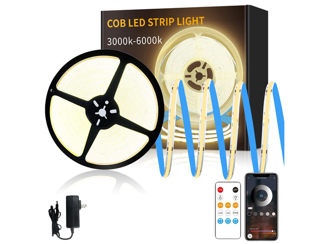 50FT COB LED Strip Lights 3000K Warm White Dimmable DC 24V Flexible LED Tape Light for Bedroom, with Remote and App Control LED Light Strip,for DIY...