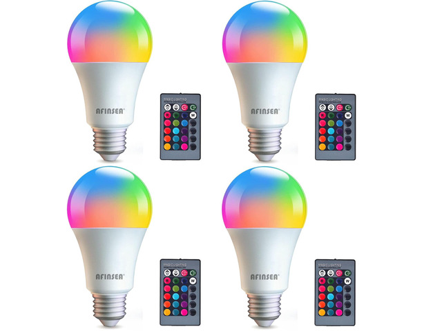 4 Pack RGB Color Changing Light Bulbs with Remote,RGBW LED Light Bulbs,9W Warm White 6500K,16 Color Multicolor A19 E27 Dimmable Memory Function,for...