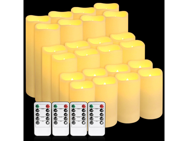 Set of 24 Flameless Led Battery Opeated (D2.2'' x H4''5''6'') Waterproof Outdoor Indoor Candles with 10-Key Remotes and Cycling 24 Hours Timer