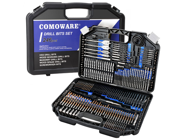 Drill Bit Set, 246 Pcs for Cordless Drill, Drill Driver Bit Set for Wood, Metal, Masonry, Cement and Screwdriver Bits Set Combo Kit