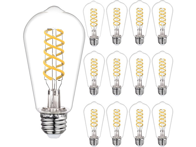 12 PCS ST58 Dimmable Spiral Vintage E26 LED Bulb 60 Watt LED Edison Bulbs Antique Decorative Filament Light Bulbs, 6W Equivalent 60 Watt, Daylight...