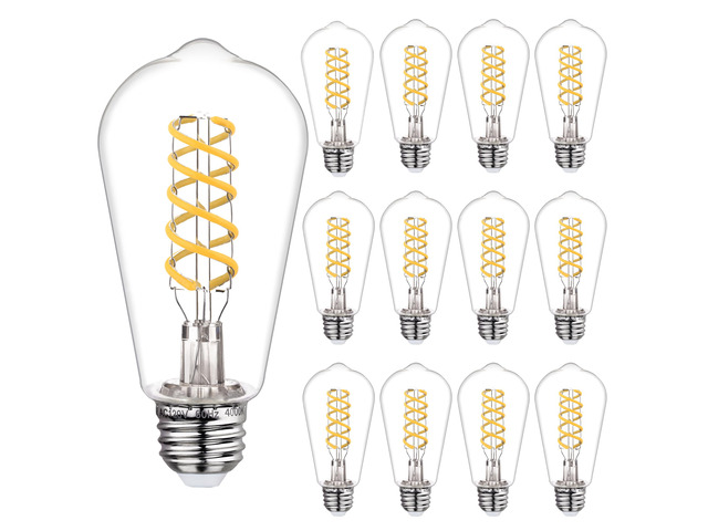 12 PCS ST58 Dimmable Spiral Vintage E26 LED Bulb 60 Watt LED Edison Bulbs Antique decorative Filament Light Bulbs, 6W Equivalent 60 Watt, Natural...