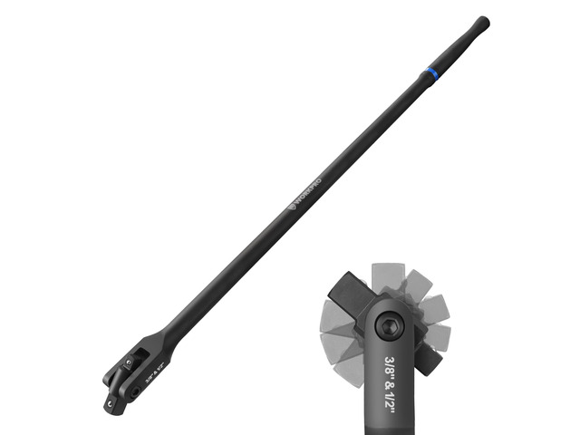 24-inch Dual Drive Breaker Bar, 3/8' & 1/2' Drive, 360° Flex Head Heavy Duty Breaker Bars, Spring-loaded Detent Ball, CR-MO Head, Premium Chrome...