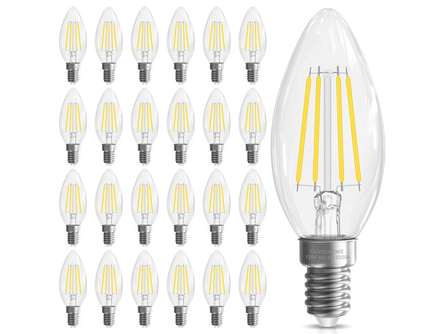Candelabra Light Bulbs, Chandelier Light Bulb E12 LED Bulb, 5000K 24 Pack, Daylight B10 LED Candle Bulb, 40 watt Equivalent, Non-Dimmable E12...