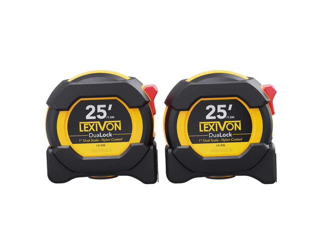 [2-Pack] 25Ft/7.5m DuaLock Tape Measure 1-Inch Wide Blade with Nylon Coating, Matt Finish White & Yellow Dual Sided Rule Print ...