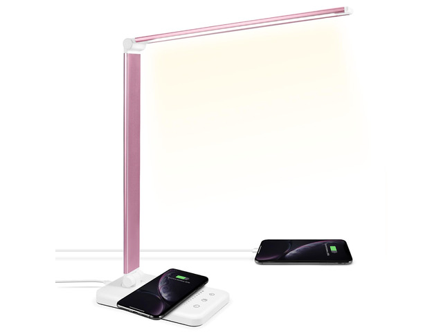 LED Desk Lamp with Wireless Charger, USB Charging Port, Eye Care 10 Brightness Levels, 5 Color Modes, Touch Control, Auto Timer, Dimmable Reading...