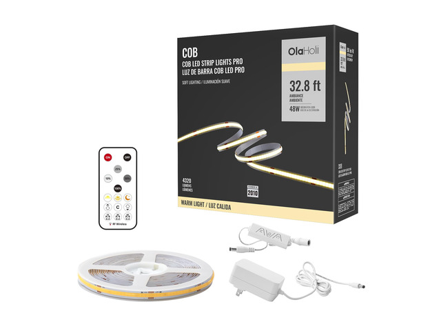 32.8ft COB Led Strip Light with Remote, 3000K Ra93+ Dimmable Bright Warm White Led COB Strip Light, White Led Strip Light for Mirror, Stair,...