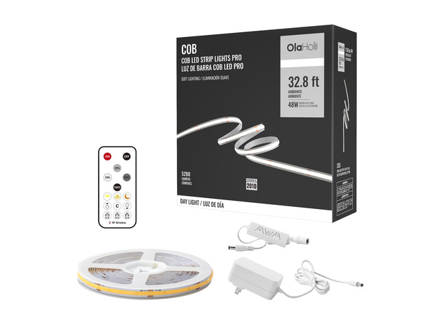 32.8ft COB Led Strip Light with Remote, 6500K Ra93+ Dimmable Bright Daylight White Led COB Strip Light, White Led Strip Light for Mirror, Stair,...