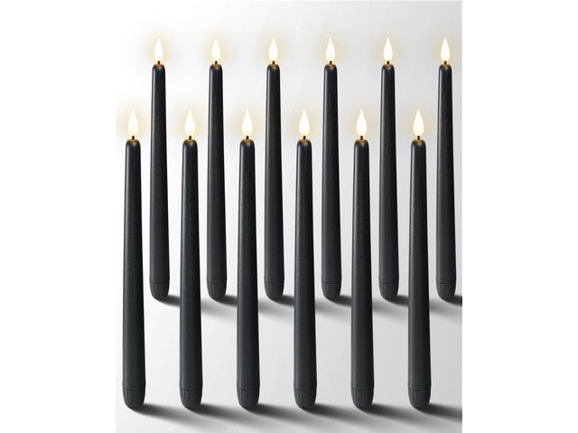 12 Pcs Black Flameless Taper Candles Flickering, NO Remote, 11 Inches Taper Candles Battery Operated, Realistic Electric LED Candlesticks Made of...