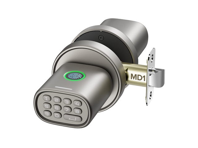 MD1 Fingerprint Door Knob Lock with Keypad, Titanium 4x AA Alkaline Batteries, Biometric, Electric, Auto-Lock, for Bedroom, Garage, Office, Pantry...