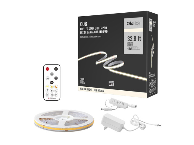 32.8ft COB LED Strip Light with Remote, 4000K Ra93+ Dimmable Bright Neutral White Led COB Strip Light, White Led Strip Light for Mirror, Stair,...