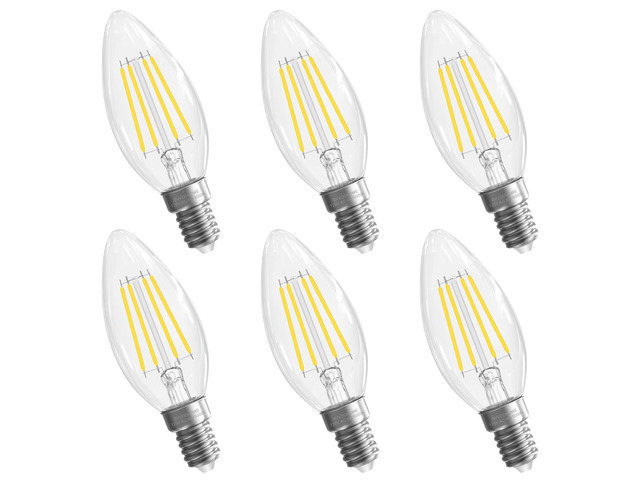 Candelabra Light Bulbs 5000K Daylight, 60W Equivalent, E12 LED Bulb LED Chandelier Bulbs, 6 Pack B10 Candle Bulb, 90+CRI, 600LM, Clear Glass,...