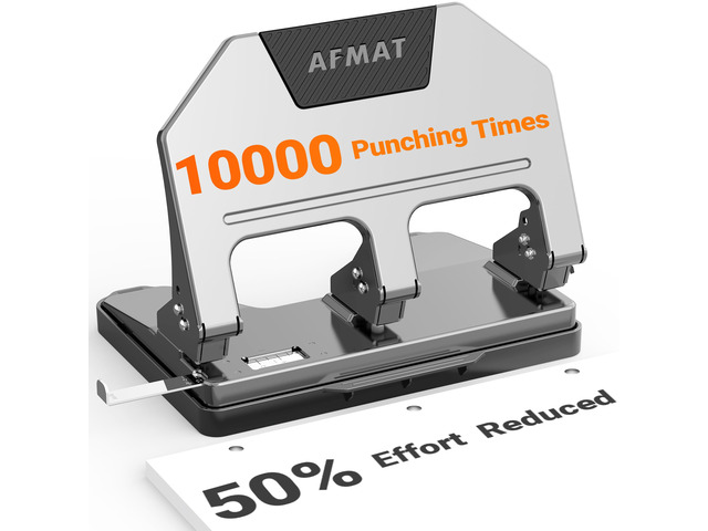 3 Hole Punch, 9/32' Hole Diameter, 40-Sheet 3 Hole Puncher for Binder, 50% Reduced Effort, Metal Heavy Duty Hole Puncher w/ 10,000+ Uses, Bulit-in...