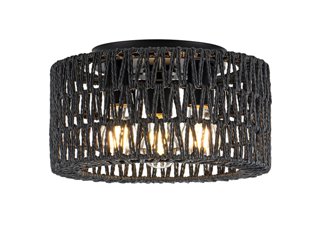 Rattan Ceiling Light Fixture, 3-Light Bohemian Modern Woven Ceiling Light, Black Boho Flush Mount Ceiling Light for Bedroom Living Room Dining...