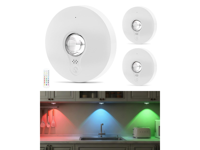 RGB Rechargeable Puck Lights with Remote Control, 1500mAh Battery Operated Tap Lights, Dimmer & Timer Under Cabinet, Wireless LED Stick-On for...