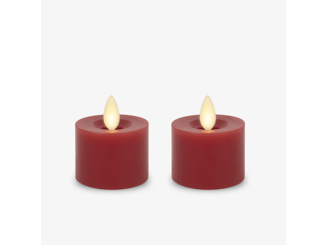 2-Pack Moving Flame LED Flameless Tealight (2' x 2') Battery Operated Plastic LED Flameless Tea Light (Holiday Red)