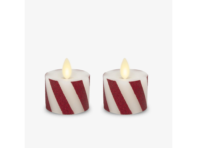 2-Pack Moving Flame LED Flameless Tealight (1.4' x 2') Battery Operated Plastic LED Flameless Tea Light Smooth (Candy Cane Red)