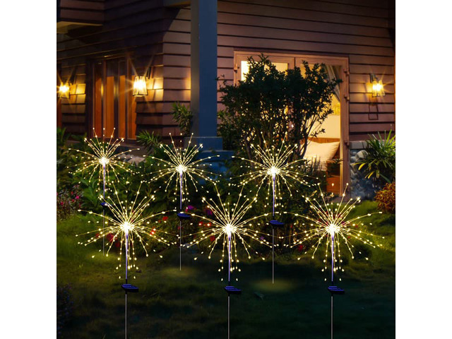 Christmas Solar Garden Firework Lights Outdoor Waterproof 6 Pack Solar Powered Art Stake Twinkle Lighting for Outside Decor, 120 LED Warm White