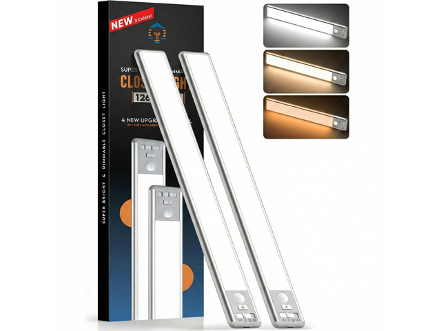 14.8inch Under Cabinet Lighting, LED Closet Lights, Motion Sensor Light Indoor, Battery Operated USB C Rechargeable, Dimmable Magnetic Night Light...