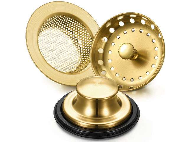 3 Pcs Sink Plug Stopper Disposal Drain Strainer,Antique Gold Stainless Steel, Universal Fit for Kitchen Drains, Anti-clogging Mesh Basket, Strainer...