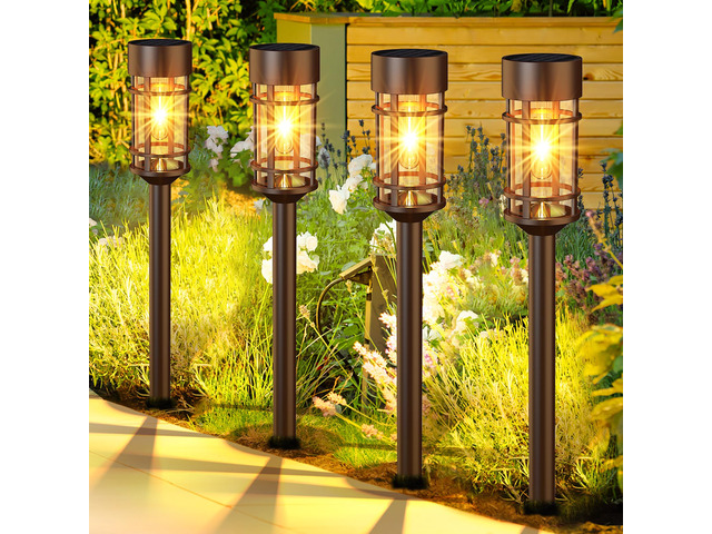 Solar Pathway Lights Outdoor Solar Lights 8 Pack Metal & Glass Design - Waterproof Auto On/Off Bright Long-Lasting Garden Landscape Lighting...