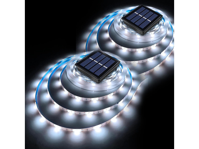 Solar LED Strip Lights Outdoor for Fence, Pathway, Poolside, 6000K 20FT 2 Pack White 180 LED Solar Powered Cuttable 8 Modes Waterproof...