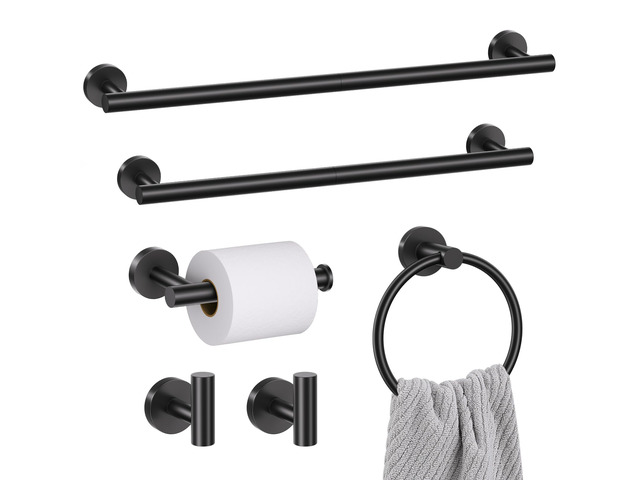 6 Pieces Matte Black Towel Bar Bathroom Hardware Set, 23.6Inch Matte Black Bathroom Accessories Towel Holder Set, SUS304 Stainless Steel Towel...