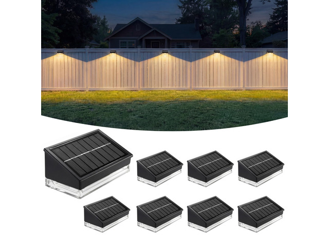 Solar Fence Lights 8 Pack, Outdoor Solar Lights with 3 Color Temperatures, IP65 Waterproof Wide-Angle LED Lighting for Fence, Patio, Yard, Deck,...