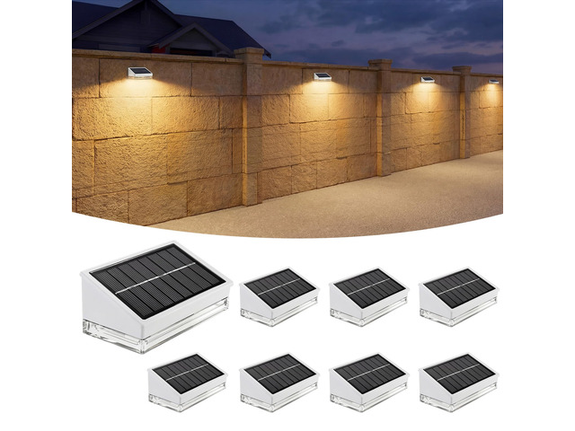 Solar Fence Lights 8 Pack, Outdoor Solar Lights with 3 Color Temperatures, IP65 Waterproof Wide-Angle LED Lighting for Fence, Patio, Yard, Deck,...